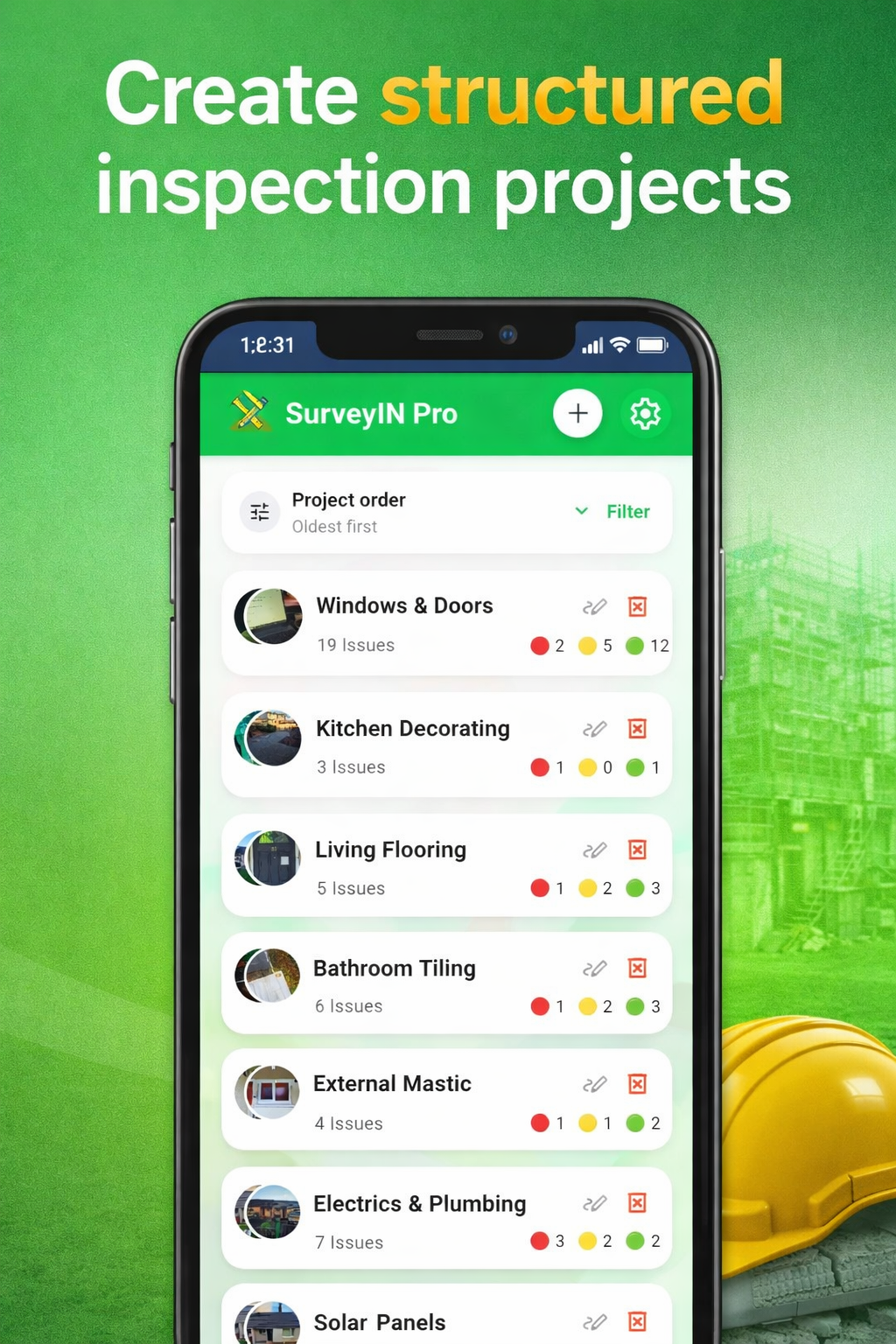 Home screen – structured inspection projects