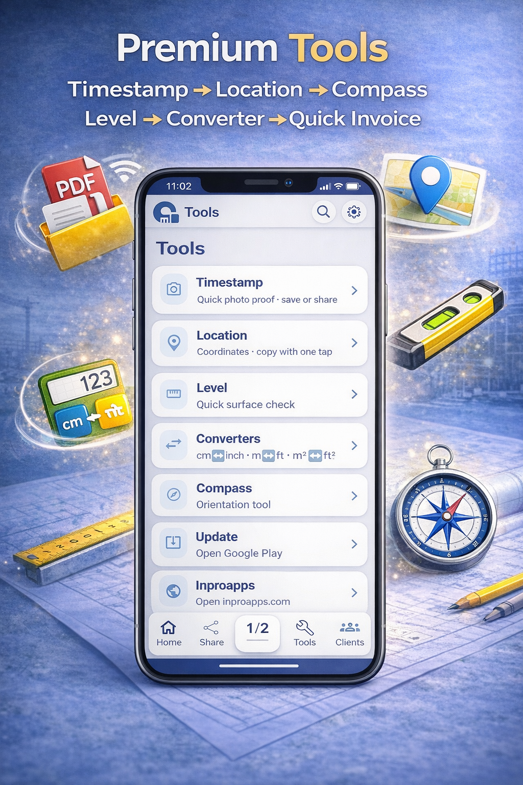 Tools – level, compass, converters and more